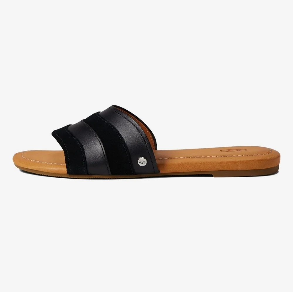 UGG Ximena Slip On Slide Sandals Black Leather